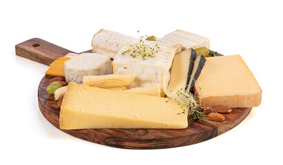 Assorted cheeses on a board