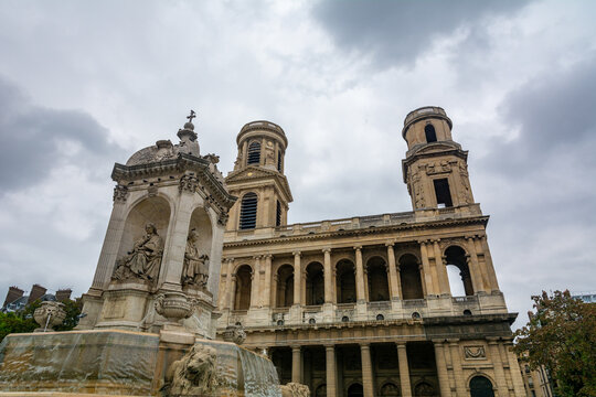 Church and fountain of Saint Sulpice in Paris