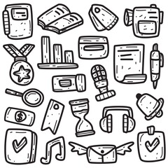 kawaii doodle cartoon designs  for coloring, backgrounds, stickers, logos, icons and more