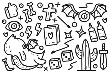 kawaii doodle cartoon monster designs for wallpaper, stickers, coloring books, pins, emblems, logos and more