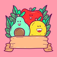 kawaii doodle fruit cartoon designs  for coloring, backgrounds, stickers, logos, icons and more