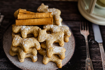 New Year's ginger biscuits on a plate in the form of a bull