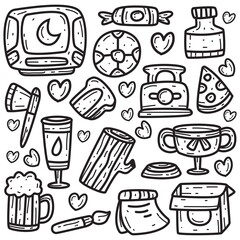 kawaii doodle cartoon designs  for coloring, backgrounds, stickers, logos, icons and more