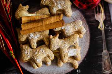 New Year's ginger biscuits on a plate in the form of a bull