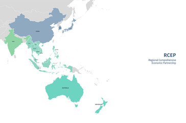 Infographic of RCEP participating countries. RCEP countries vector map.