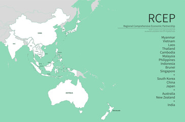 Infographic of RCEP participating countries. RCEP countries vector map.
