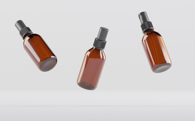 Amber Glass Spray Bottle Mockup 3D Illustration