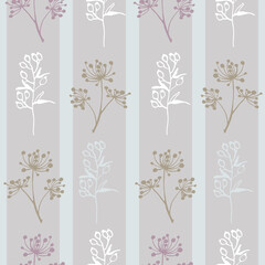 Seamless pattern with herbs in gray-blue pastel colors. Vector illustration for wallpaper, wrapping and decorative paper.
