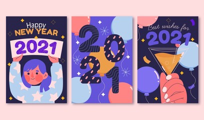 flat hand drawn new year 2021 cards