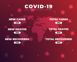 Covid-19, Covid 19 map confirmed cases, cure, deaths report worldwide globally. Coronavirus disease 2019 situation update worldwide. Maps and news headline show situation and stats background.