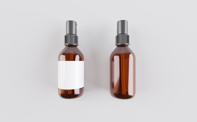 Amber Glass Spray Bottle Mockup 3D Illustration