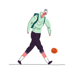 Fototapeta premium Vector illustration of young man who kicks the ball. Concept street football, Hobbies, recreation. You can use it as separate element in composition, etc.