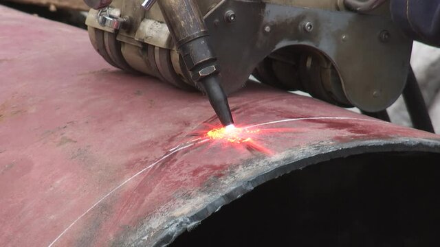 Plasma cutting of large diameter pipes.