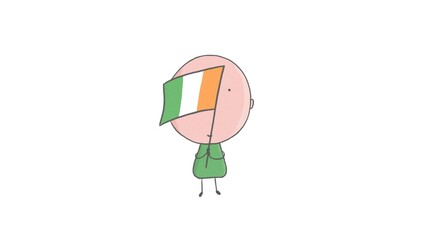 Pencil drawing of a boy holding an Irish flag