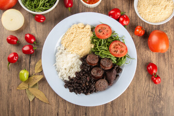 Feijoada. Traditional Brazilian food dish. Brazilian cuisine. Top view.