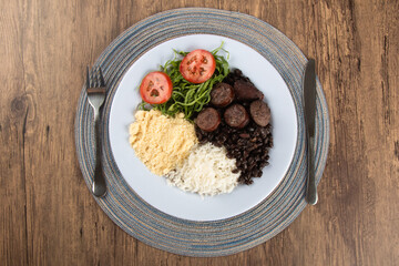 Feijoada. Traditional Brazilian food dish. Brazilian cuisine. Top view.