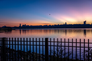 Fototapeta na wymiar New York City Sunrise Skyline From Edgewater New Jersey 