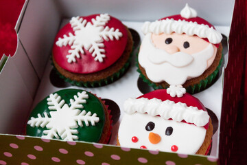 Box of four Christmas cupcakes