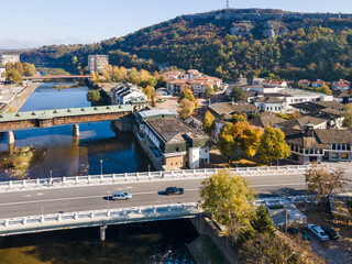 Aerial view of center of town of Lovech, Bulgaria