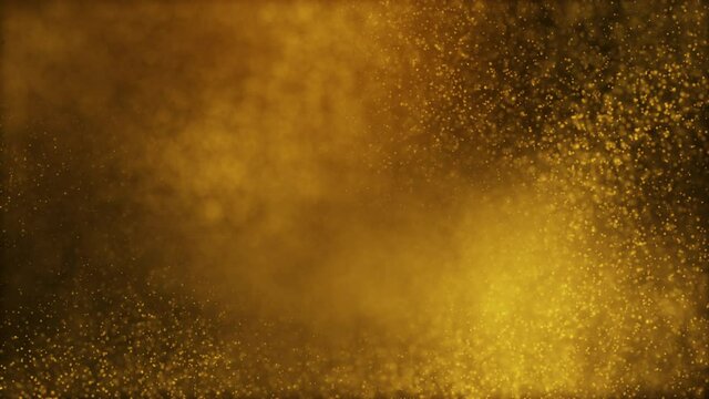 Dark gold yellow brown and glow dust particle abstract background.
