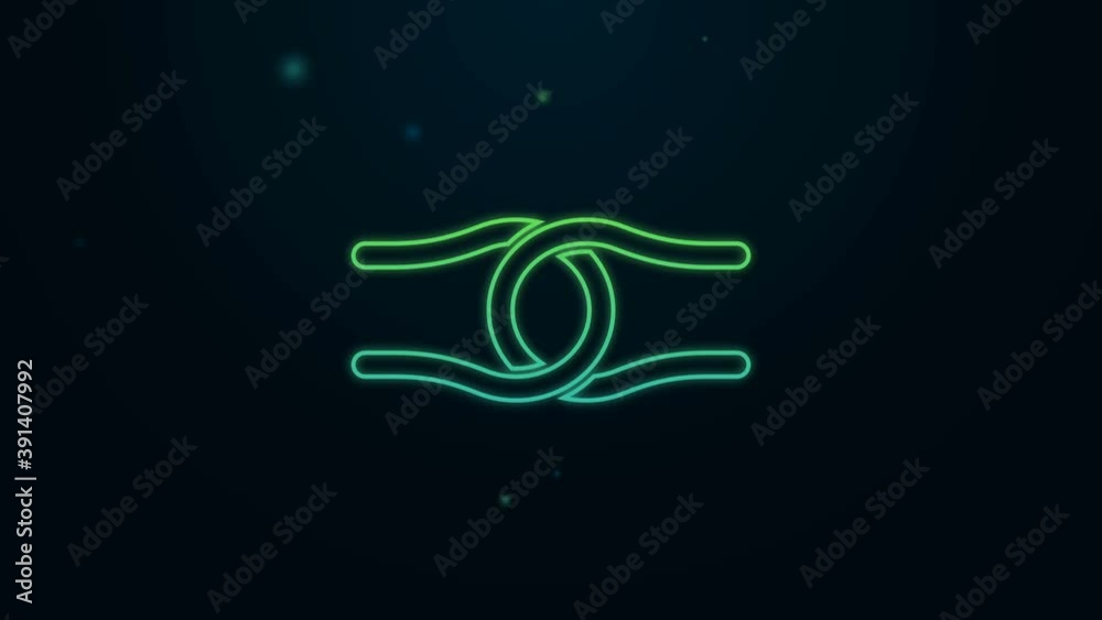 Sticker Glowing neon line Rope tied in a knot icon isolated on black background. 4K Video motion graphic animation