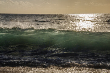 Fototapeta premium sunset, sea, wave, nazareth, ocean, 