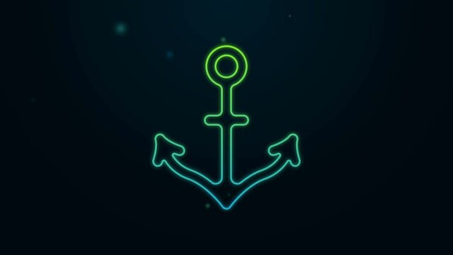 Glowing neon line Anchor icon isolated on black background. 4K Video motion graphic animation