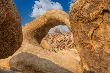 vacation, arch, mobius arch, sandstone, national park, park, state park, summer, clouds, rock, stone, California, popular, beautiful, orange, vacation, famous, landmark, blue, sky, wallpaper, poster, 