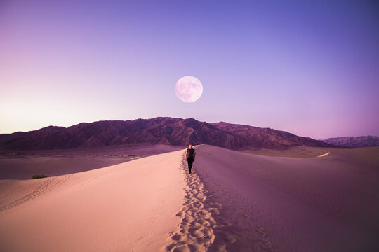 desert landscape with moon and man