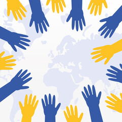 hands up colors yellow and blue down syndrome in earth maps