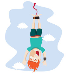 bungee jumping man flat vector illustration