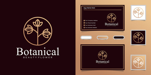 Elegant botanical line art, symbol for beauty, health, and nature logo design and business card