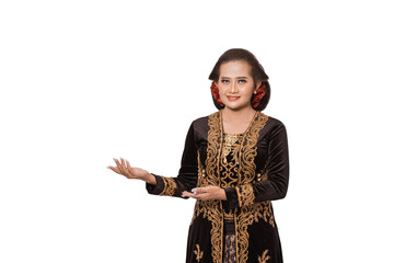 A portrait of a costume traditional Javanese woman. Showing copy space isolated on white background
