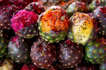 Fresh fruit pitaya mexicana, closeup food photography, spring season fruit, juicy and sweet dessert