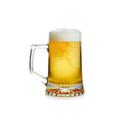 a mug with fresh draft beer, isolated on white