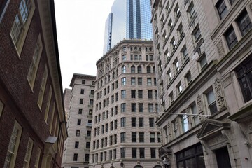 Fototapeta na wymiar Boston City Street View with Modern and Old Buildings