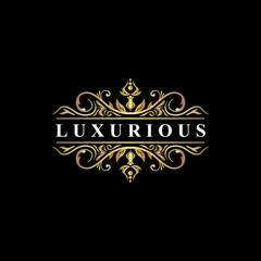 Logo luxury template, golden flourish style, for Wedding, Tattoo, Fashion, Restaurant, Royalty, Boutique, Cafe, Hotel, Heraldic, Jewelry, in vector illustration