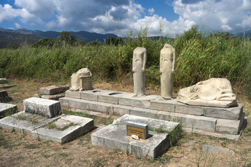 Beautiful Samos Island Greece. Archaeological site of the Goddess Hera. - obrazy, fototapety, plakaty