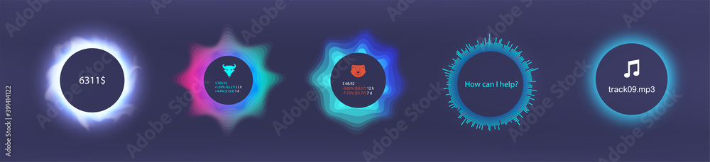 Poster Elements for UI, UX, KIT and APP design. Circle indicator bar in futuristic style. Modern design info panel. Progress bar for dashboard and mobile application. UI, UX, circle indicators set. Vector