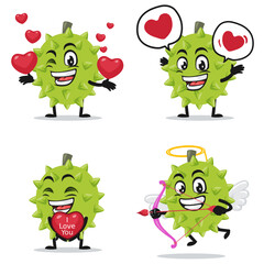 Obraz premium vector illustration of durian mascot or character collection set with love or valentine or love theme