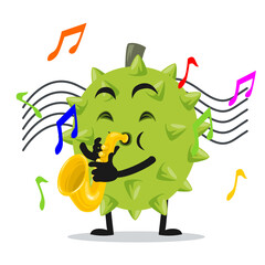 vector illustration of durian mascot or character playing saxophone