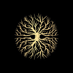 Root of the tree vector symbol. Beautiful illustration of isolated root with gold color