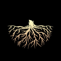 Root of the tree vector symbol. Beautiful illustration of isolated root with gold color