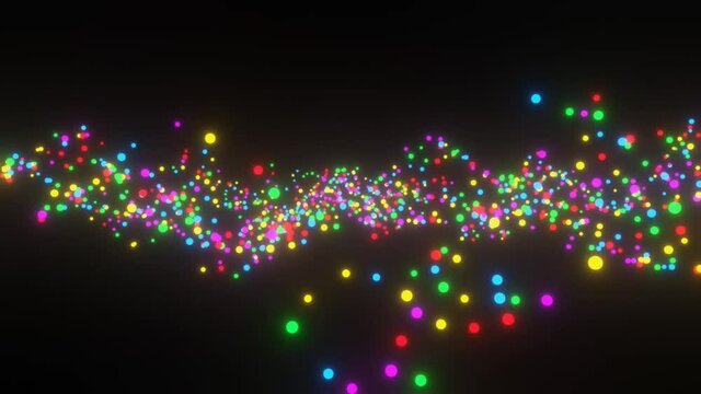 4K video animation of colorful neon lighting balls bouncing effect, isolated on black background.
