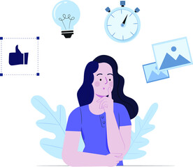 girl thinking about business plan flat design illustration