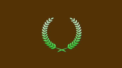Beautiful green white gradient 3d wheat icon on brown dark background, Wreath icon