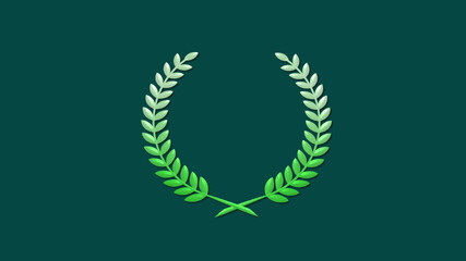 Amazing green white gradient 3d wheat icon on cyan dark background, Wreath icon