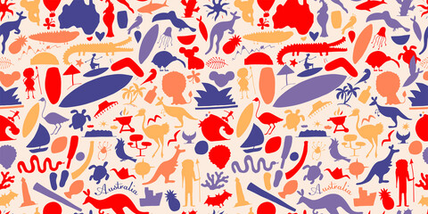 Fototapeta na wymiar Australian life, nature and animals. Seamless pattern for your design