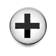 Icon with medical cross button on white background for medical design. Health care. Stock image. EPS10.