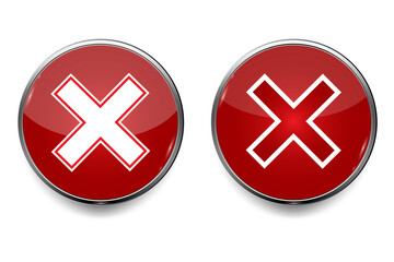 3d button with red button cross on white background. Check mark icon vector isolated. Red cross sign. Stock image. EPS10.